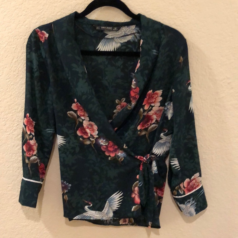 Zara Collection dark green Asian blazer blouse S